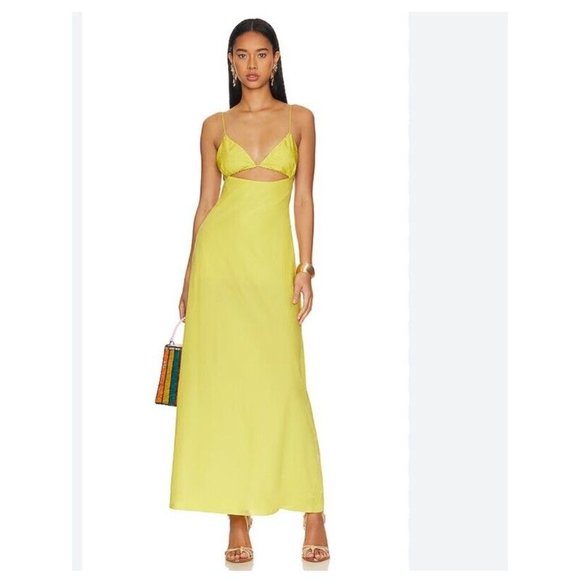 SWF Cut Out A Line Maxi Dress Limone Yellow - Picture 4 of 5